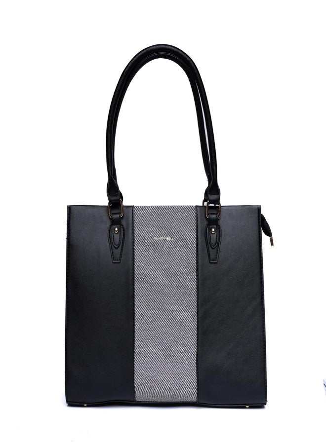 SANTORINI Beauty Bella Women’s Structured Tote Bag | Office Handbag with Dual Compartments for Work & Everyday Use (Black) - Image 1